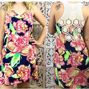 Pink Owl Floral Crocheted Sleeveless Dress Size Lg